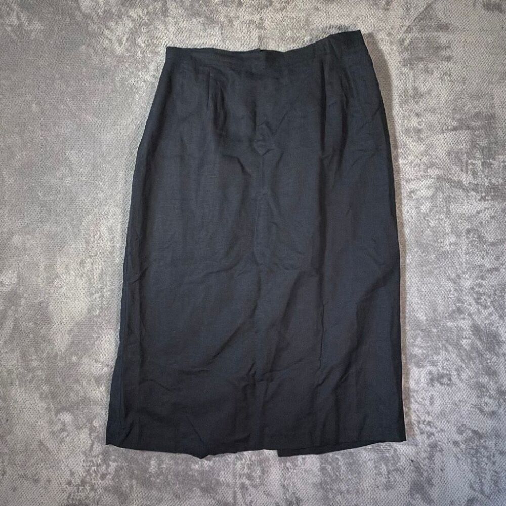 Jessica London Sz 14 Black Linen Rayon Midi Skirt Elastic Waist Slit Lined Goth - Picture 2 of 11